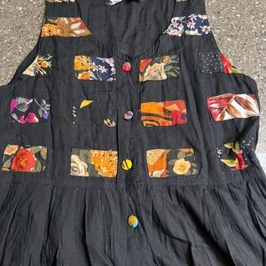 Nativewear Designs Black Patchwork Sleeveless Button Down Maxi Dress Size M Boho